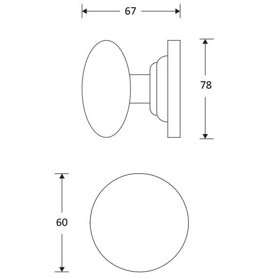 Voordeurknop Paddenstoel 60mm messing antiek - Afbeelding 2