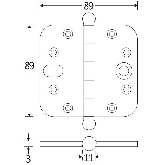 Kogellagerscharnier SKG3 89x89 ronde hoek bol messing antiek - Afbeelding 2