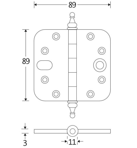 Kogellagerscharnier SKG3 89x89 ronde hoek vaas messing antiek - Afbeelding 2
