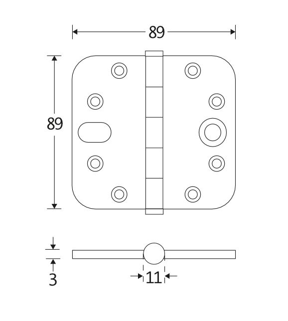 Kogellagerscharnier SKG3 89x89 ronde hoek vlak messing antiek - Afbeelding 2