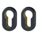 Set van 2 cilinderplaatjes ovaal aluminium mat zwart