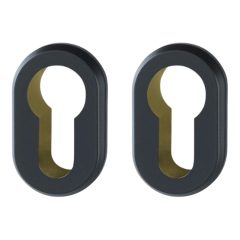 Set van 2 cilinderplaatjes ovaal aluminium mat zwart