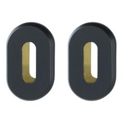 Set van 2 sleutelplaatjes ovaal aluminium mat zwart