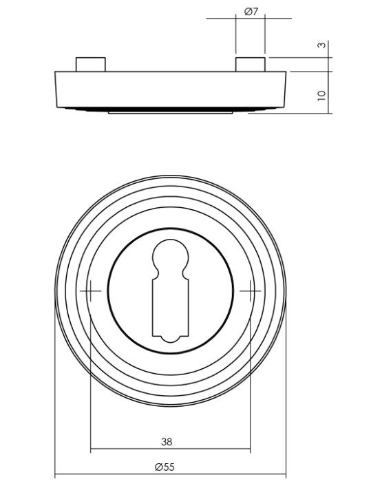 Intersteel sleutelrozetten verdekt met rillen ø54x9mm en nokken gebruineerd - Afbeelding 2