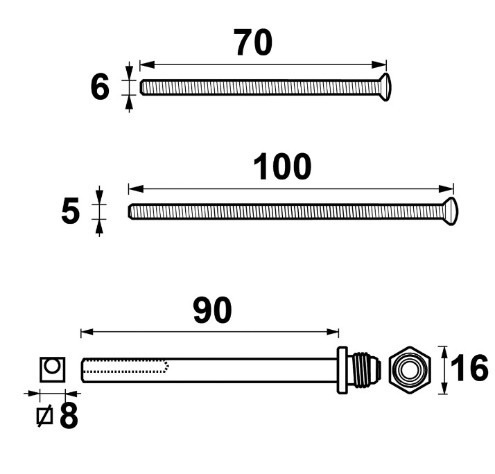 AXA verleng set voor achterdeur set knop-kruk tot deurdikte 65 mm zwart - Afbeelding 2