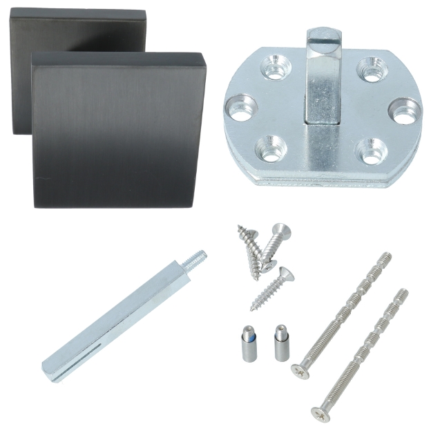 Voordeurknop vierkant excentrisch vast op rozet PVD Gunmetal - Afbeelding 4