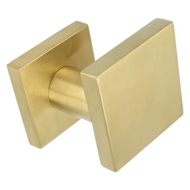 Voordeurknop vierkant excentrisch vast op rozet PVD mat goud - Afbeelding 2