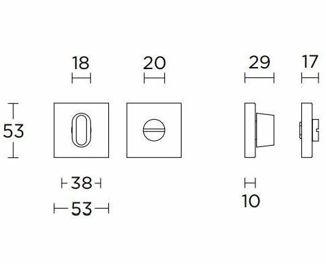 WC-sluiting blind vierkant 53x53x10 mm PVD Gunmetal - Afbeelding 2