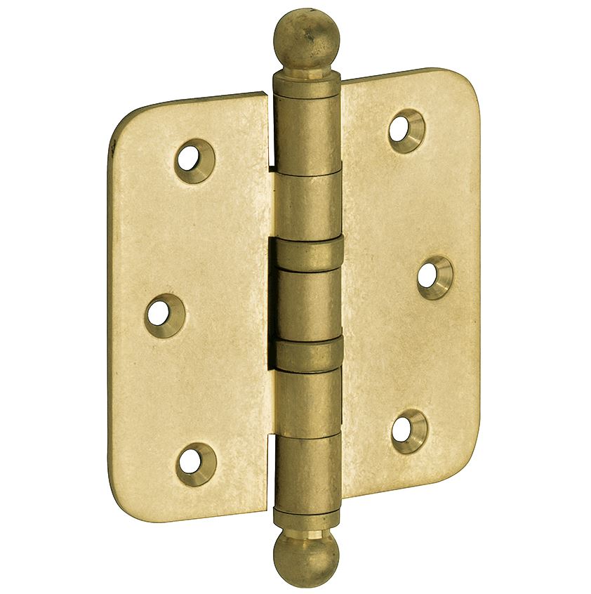 Set van 12 kogellagerscharnieren 76x76 ronde hoek bol messing antiek - Afbeelding 2