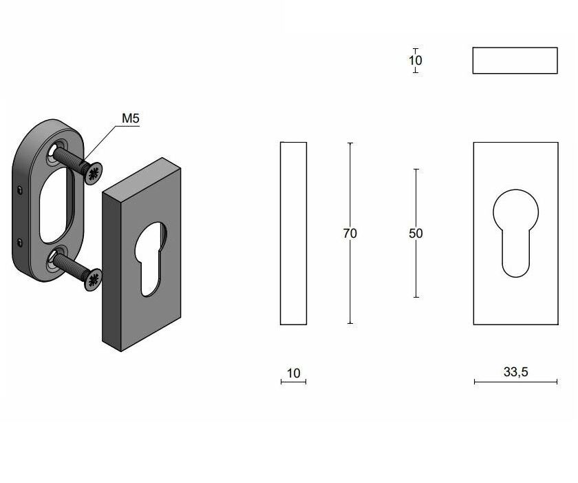 PC-Plaatje rechthoekig verdekt PVD gunmetal - Afbeelding 2