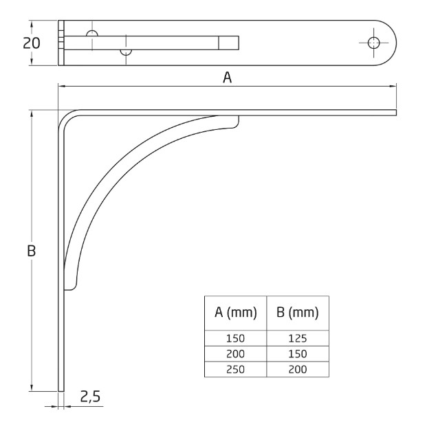 Plankdrager 250x200 mm zwart staal - Afbeelding 3