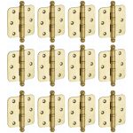 Set van 12 kogellagerscharnieren 76x76 ronde hoek bol messing ongelakt