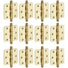 Set van 12 kogellagerscharnieren 76x76 ronde hoek bol messing ongelakt