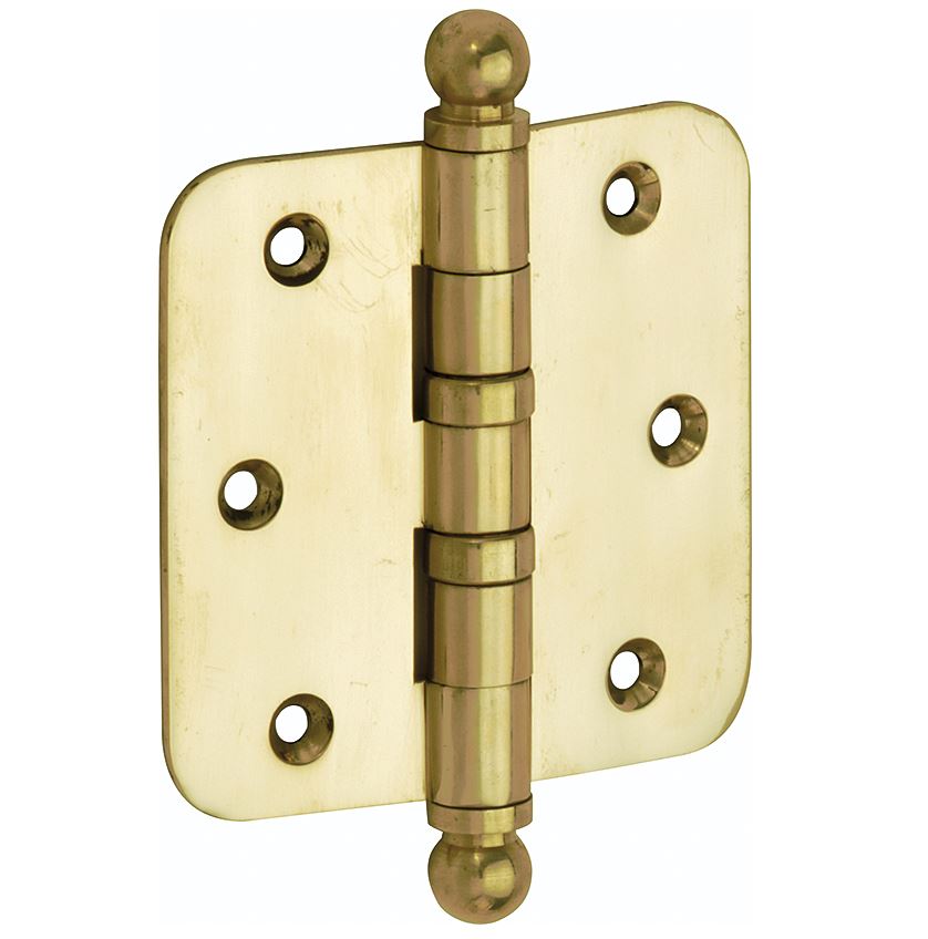 Set van 12 kogellagerscharnieren 76x76 ronde hoek bol messing ongelakt - Afbeelding 3