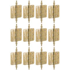 Set van 12 kogellagerscharnieren 76x76 ronde hoek vaas messing antiek