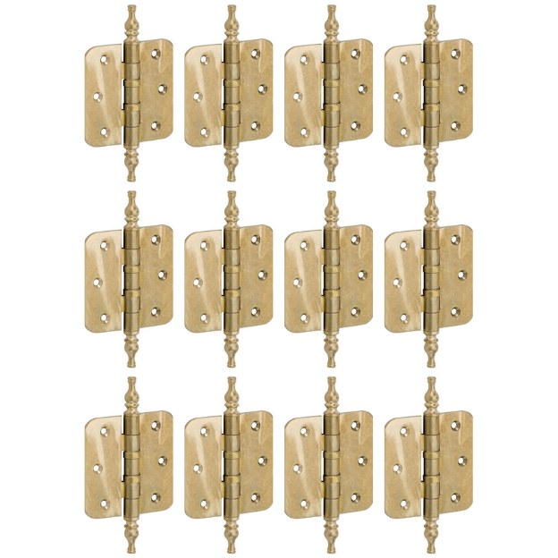 Set van 12 kogellagerscharnieren 76x76 ronde hoek vaas messing antiek