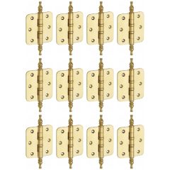 Set van 12 kogellagerscharnieren 76x76 ronde hoek vaas messing ongelakt