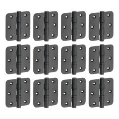 Set van 12 kogellagerscharnieren 76x76 ronde hoek vlak mat zwart