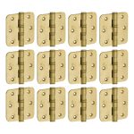 Set van 12 kogellagerscharnieren 76x76 ronde hoek vlak messing antiek