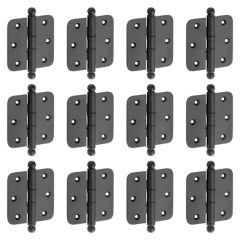 Set van 12 kogellagerscharnieren 89x89 ronde hoek bol mat zwart