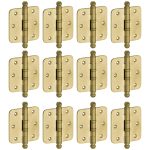 Set van 12 kogellagerscharnieren 89x89 ronde hoek bol messing antiek