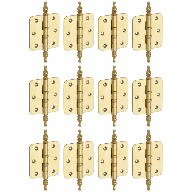 Set van 12 kogellagerscharnieren 89x89 ronde hoek vaas messing ongelakt