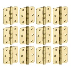Set van 12 kogellagerscharnieren 89x89 ronde hoek vlak messing ongelakt