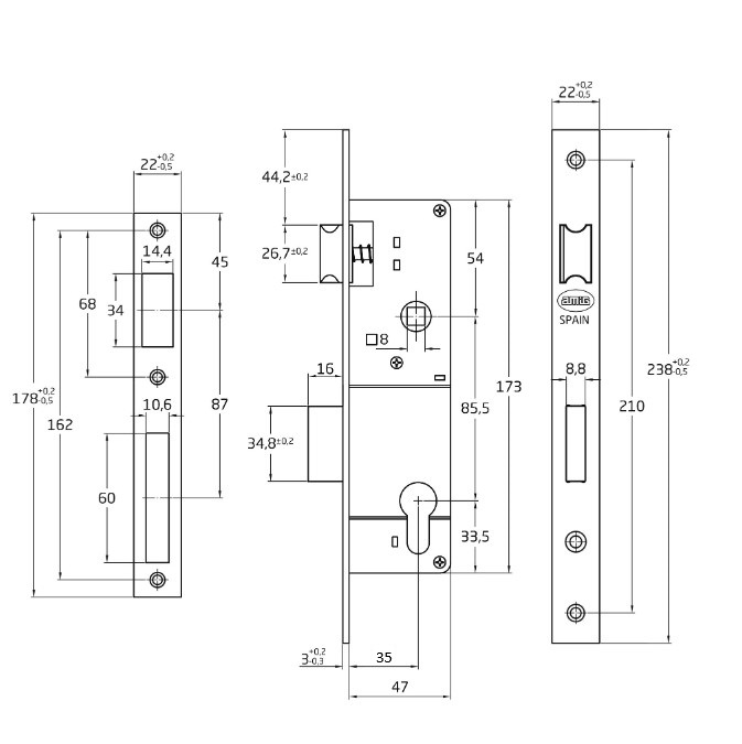 Smaldeurslot inclusief sluitplaat PC85 doornmaat 35 mm - Afbeelding 2