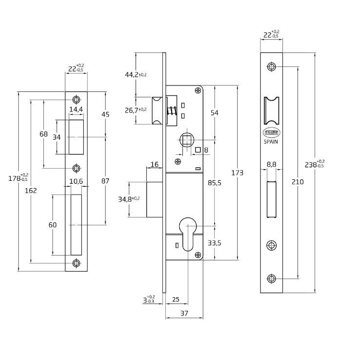 Smaldeurslot inclusief sluitplaat PC85 doornmaat 25 mm - Afbeelding 2