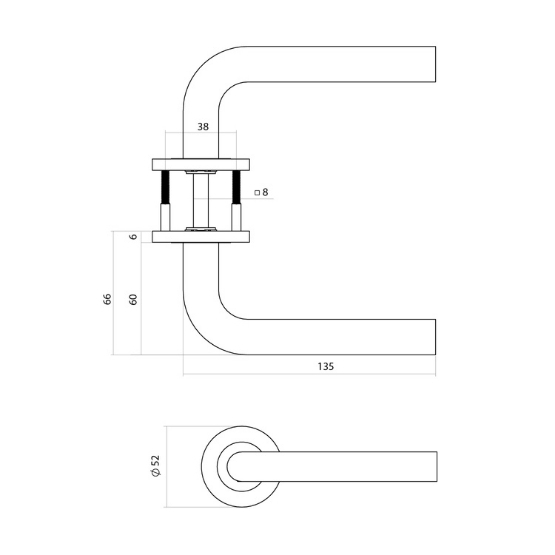 Intersteel deurklink Q 02 op rozet verdekt ø52x6mm pvd messing mat - Afbeelding 2