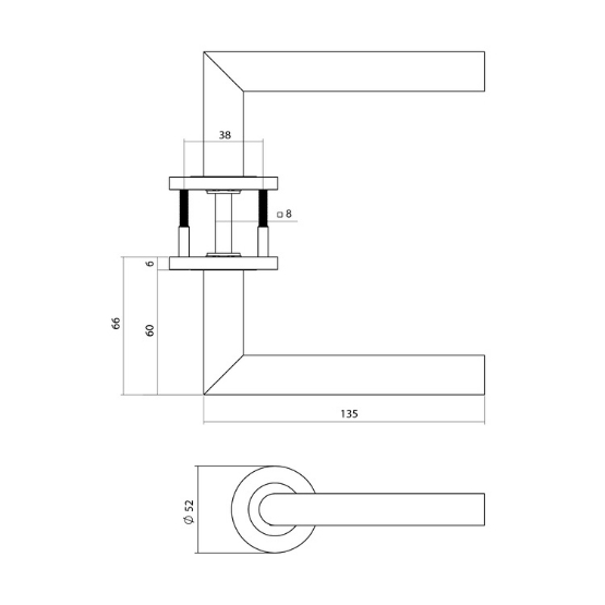 Intersteel deurklink Q 01 op rozet verdekt ø52x6mm pvd antraciet - Afbeelding 2