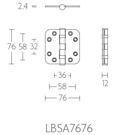 Kogellagerscharnier 7676 mm ronde hoek PVD licht brons - Afbeelding 2