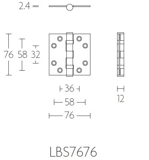 Kogellagerscharnier 7676 mm rechte hoek PVD licht brons - Afbeelding 2