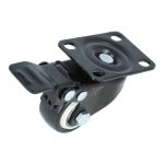 Zwenkwiel met rem en bevestigingsplaat zwart Ø40x20 mm