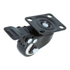 Zwenkwiel met rem en bevestigingsplaat zwart Ø40x20 mm