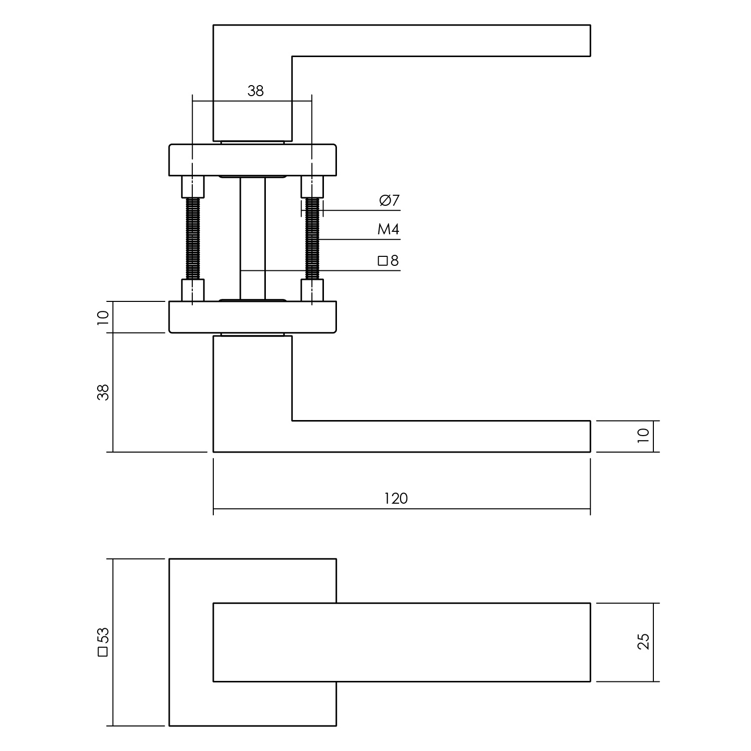 Intersteel set achterdeurbeslag vierkant deurklink Amsterdam met massieve rozetten rvs getrommeld - Afbeelding 2