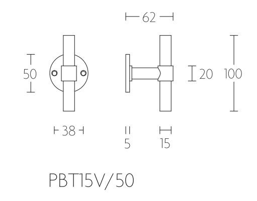 Vaste (Kast)Knop PIET BOON PBT15V/50 PVD licht brons - Afbeelding 2