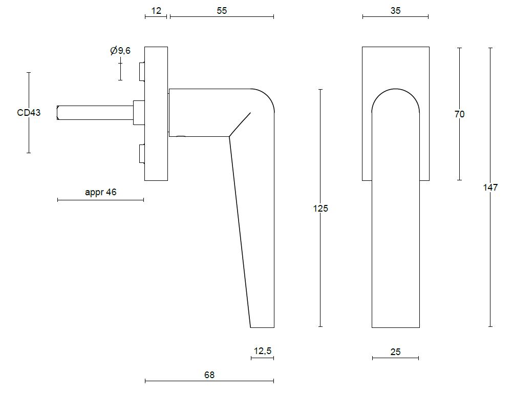 Draaikiepgarnituur Piet Boon INC PBI102-DK Rechts PVD licht brons - Afbeelding 2