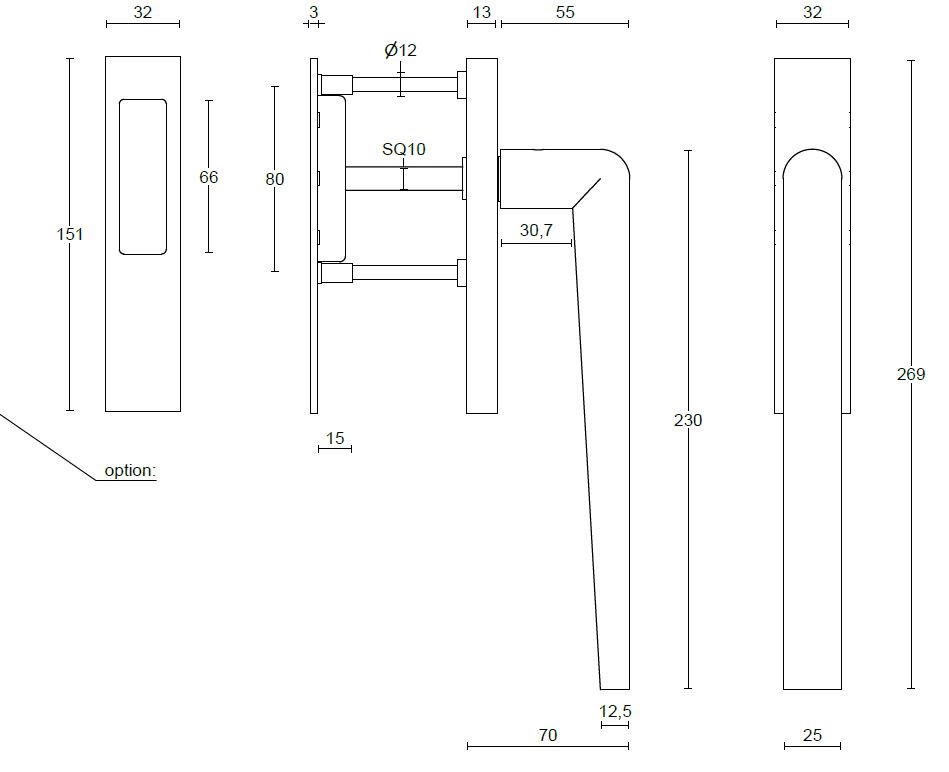 Hef/schuifdeurbeslag PIET BOON INC PBI230 Blind PVD licht brons - Afbeelding 2