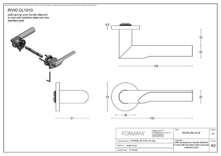 Deurklink RIVIO by Gensler GL101-G op rozet pvd licht brons - Afbeelding 2