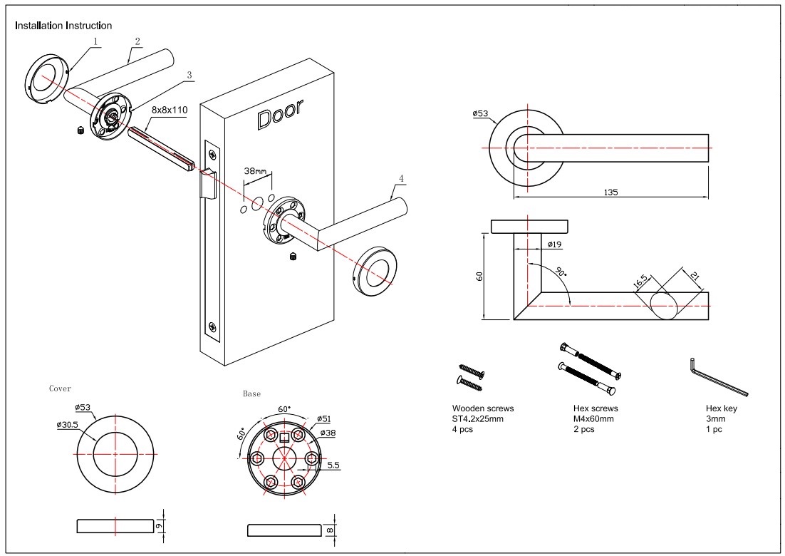 Deurklink Ellips 90˚ op rond rozet rvs - Afbeelding 2