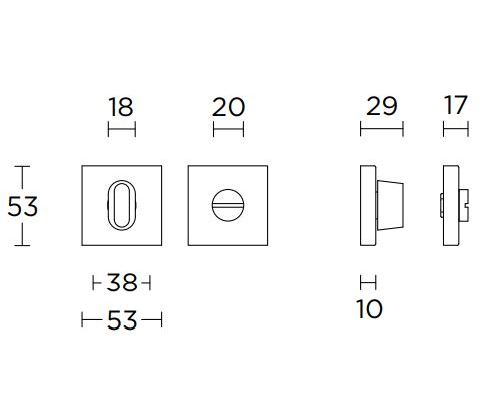 WC-sluiting Vierkant Blind 53x53x10 mm PVD licht brons - Afbeelding 2