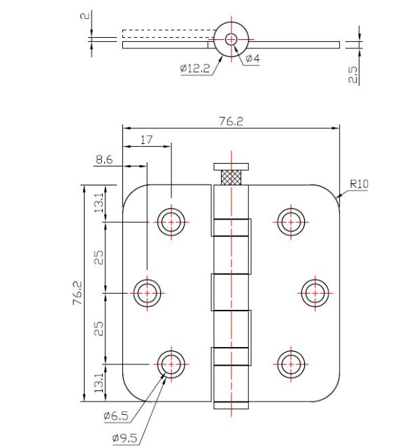 Kogellagerscharnier 76x76 mm rvs - Afbeelding 2
