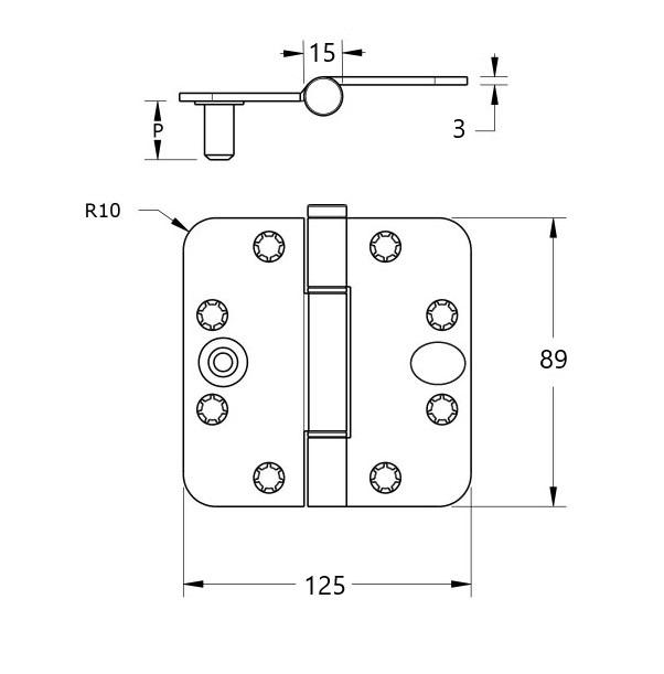 Nylon glijlagerscharnier doorgezette knoop ronde hoeken 89x125 mm staal verzinkt SKG3 - Afbeelding 2