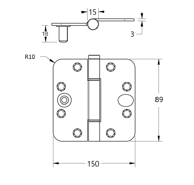 Nylon glijlagerscharnier doorgezette knoop ronde hoeken 89x150 mm zwart gelakt SKG3 - Afbeelding 2