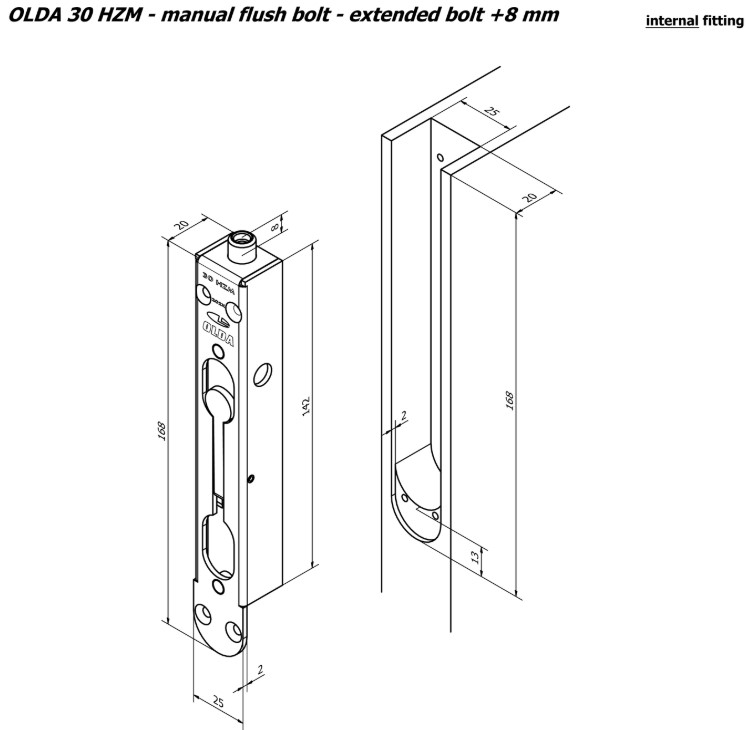 Olda kantschuif type 30/8 voor houten deuren staal verzinkt - Afbeelding 3