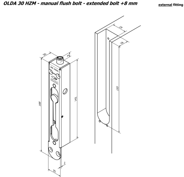 Olda kantschuif type 30/8 voor houten deuren staal verzinkt - Afbeelding 2