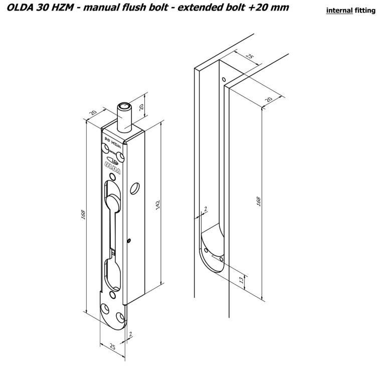 Olda kantschuif type 30/20 voor houten deuren staal verzinkt - Afbeelding 3