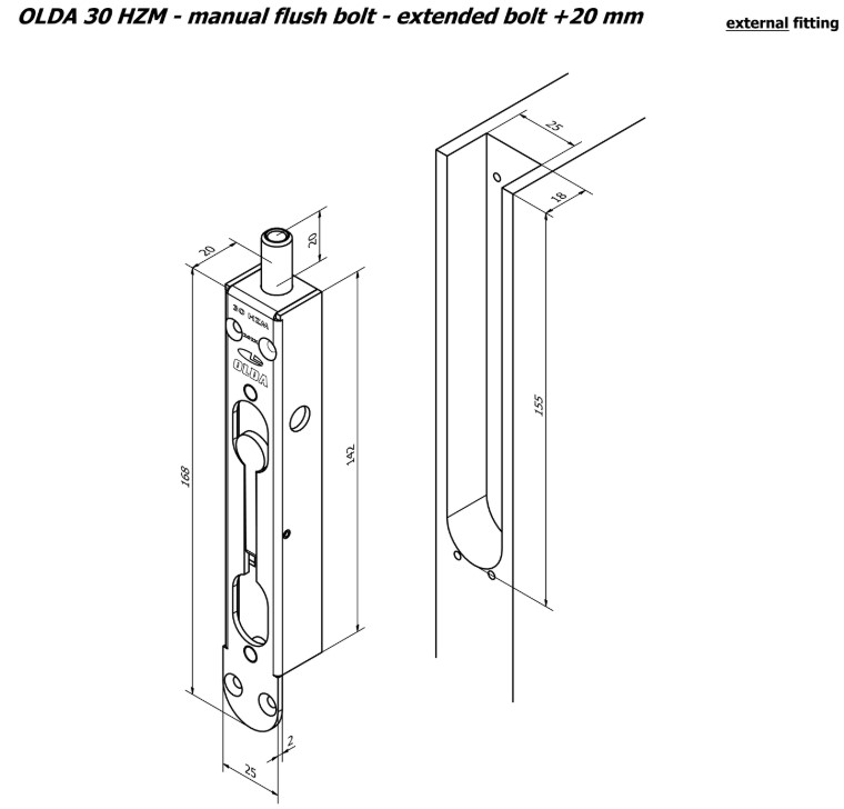 Olda kantschuif type 30/20 voor houten deuren staal verzinkt - Afbeelding 2