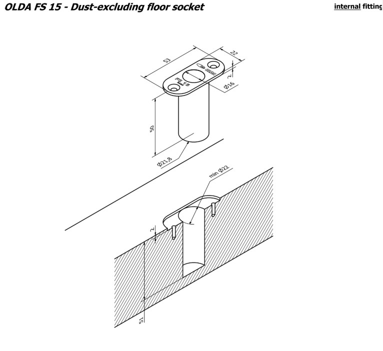 Olda sluitpot type FS15 tbv kantschuif Ø16mm rvs - Afbeelding 3